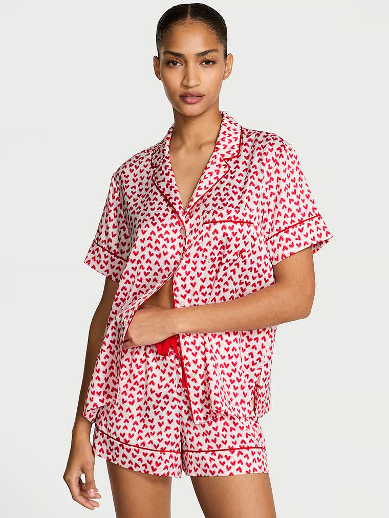 Пижама сатиновая Victoria's Secret Signature Satin Short Pajama Set white S Белый (27161457)