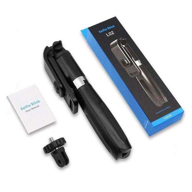 Штатив для телефона Selfie Stick L02 Bluetooth 3в1 монопод/селфи палка и тренога с пультом на батарейках из нержавеющей стали Черный (784779187)