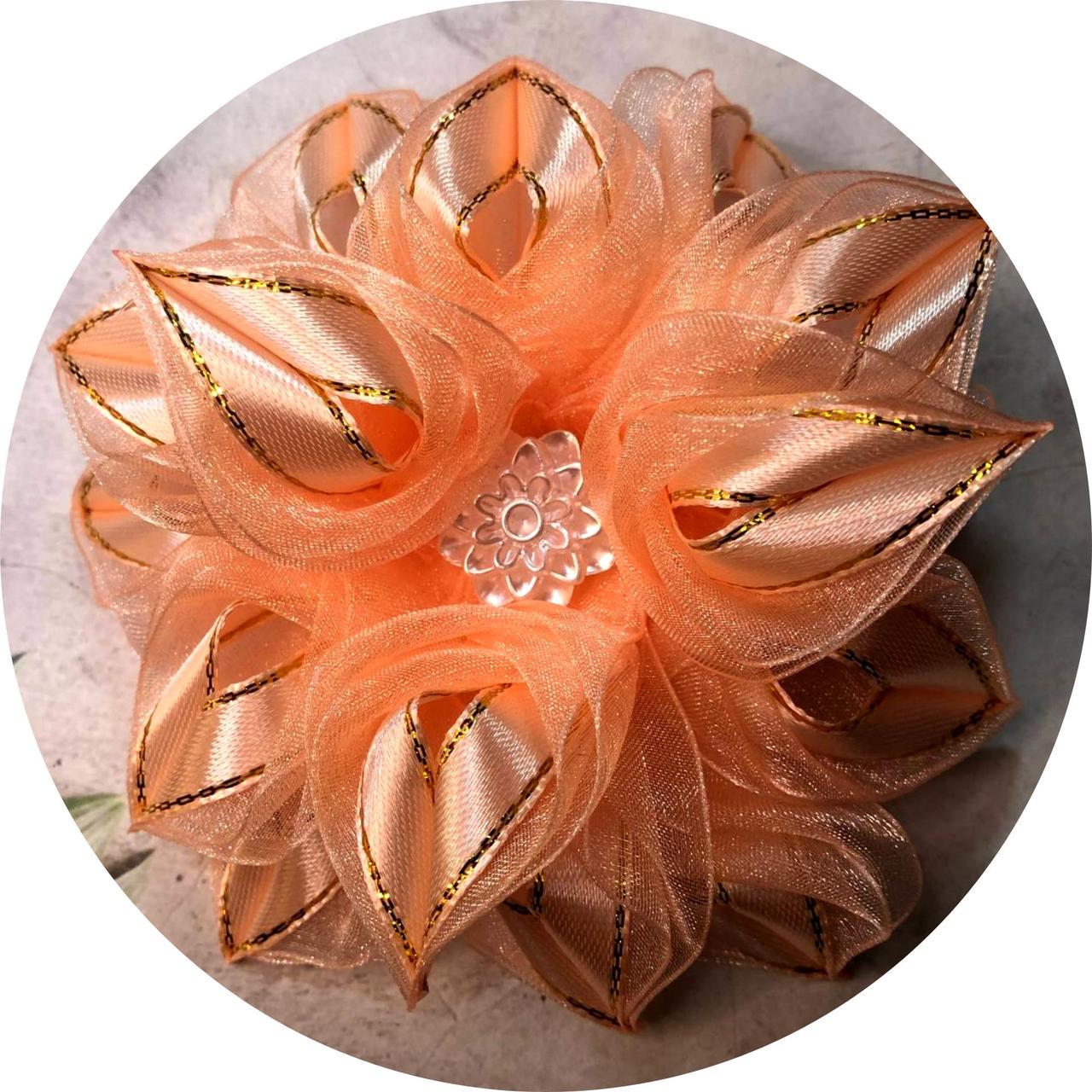 Бантик дитячий на гумці D12 см Персиковий (10084)