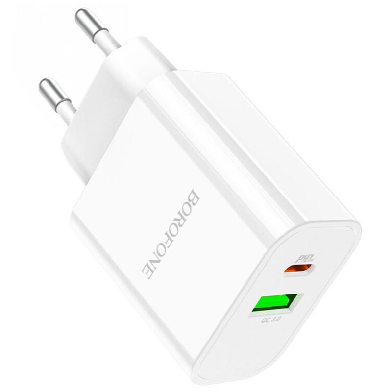 Зарядное сетевое устройство универсальное Borofone BA55A PD20W+QC3.0 1USB/1Type-C/3A White Зарядное сетевое устройство универсальное Borofone BA55A PD20W+QC3.0 1USB/1Type-C/3A White
