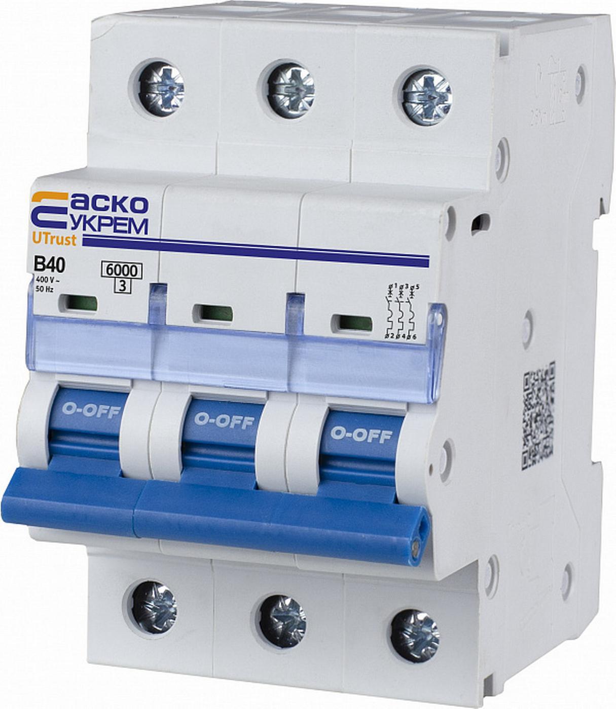 Автоматический выключатель модульный АСКО-УКРЕМ UTrust 3р 40А B 6 kА (A0010210040) Автоматический выключатель модульный АСКО-УКРЕМ UTrust 3р 40А B 6 kА (A0010210040)