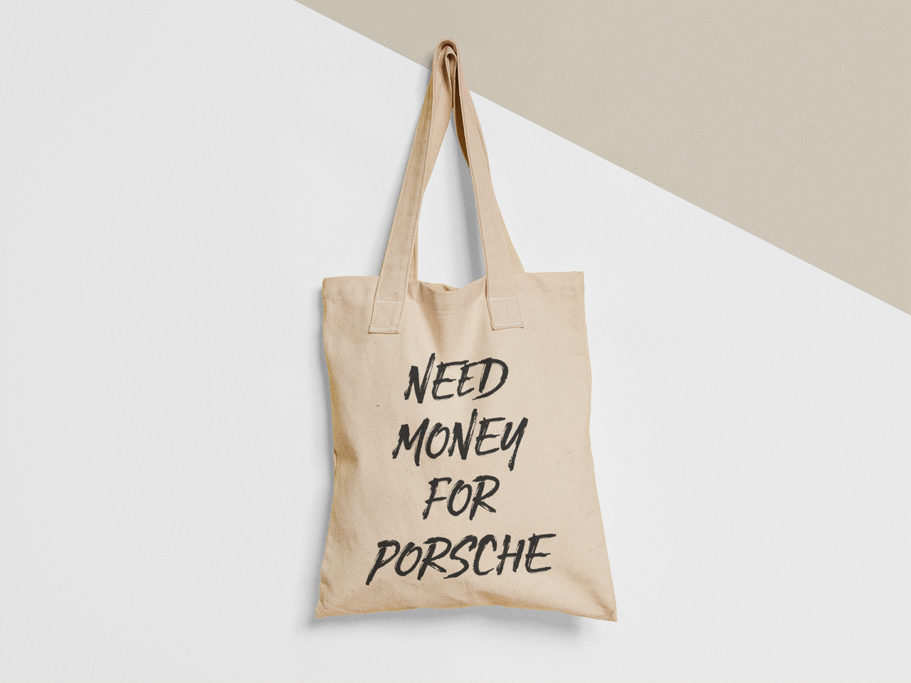 Эко-сумка шоппер с принтом "Need money for porsche" 38х40 см Бежевый (ПН376-Т)