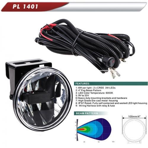 Фара дополнительная PL-1401 Led -CREE 10-32V 2х6W 2х400 Lm 6000К D 100 мм (71724)