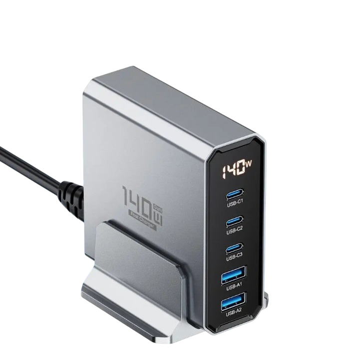 Зарядное устройство сетевое Asometech 140W 2 USB/3 Type-C с дисплеем (25397396)