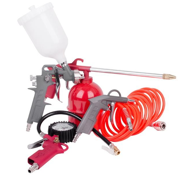 Набор инструментов пневматический Intertool PT-1501 2415714649 5 предметов форсунка 1,5 мм шланг 5 м спиральный PVC