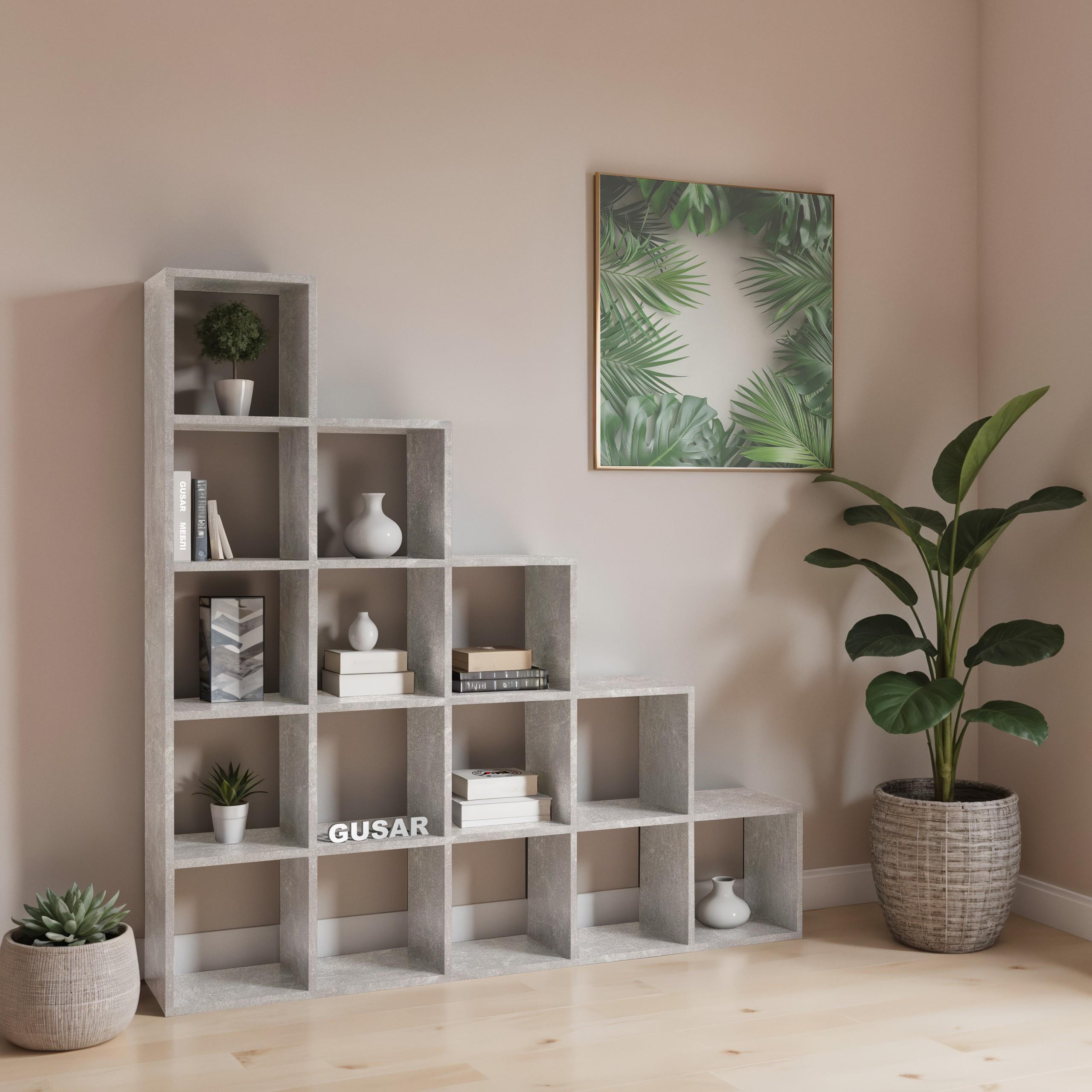 Стелаж для книг та декору на 15 комірок ST-17 1776х300х1776 мм Бетон - фото 1