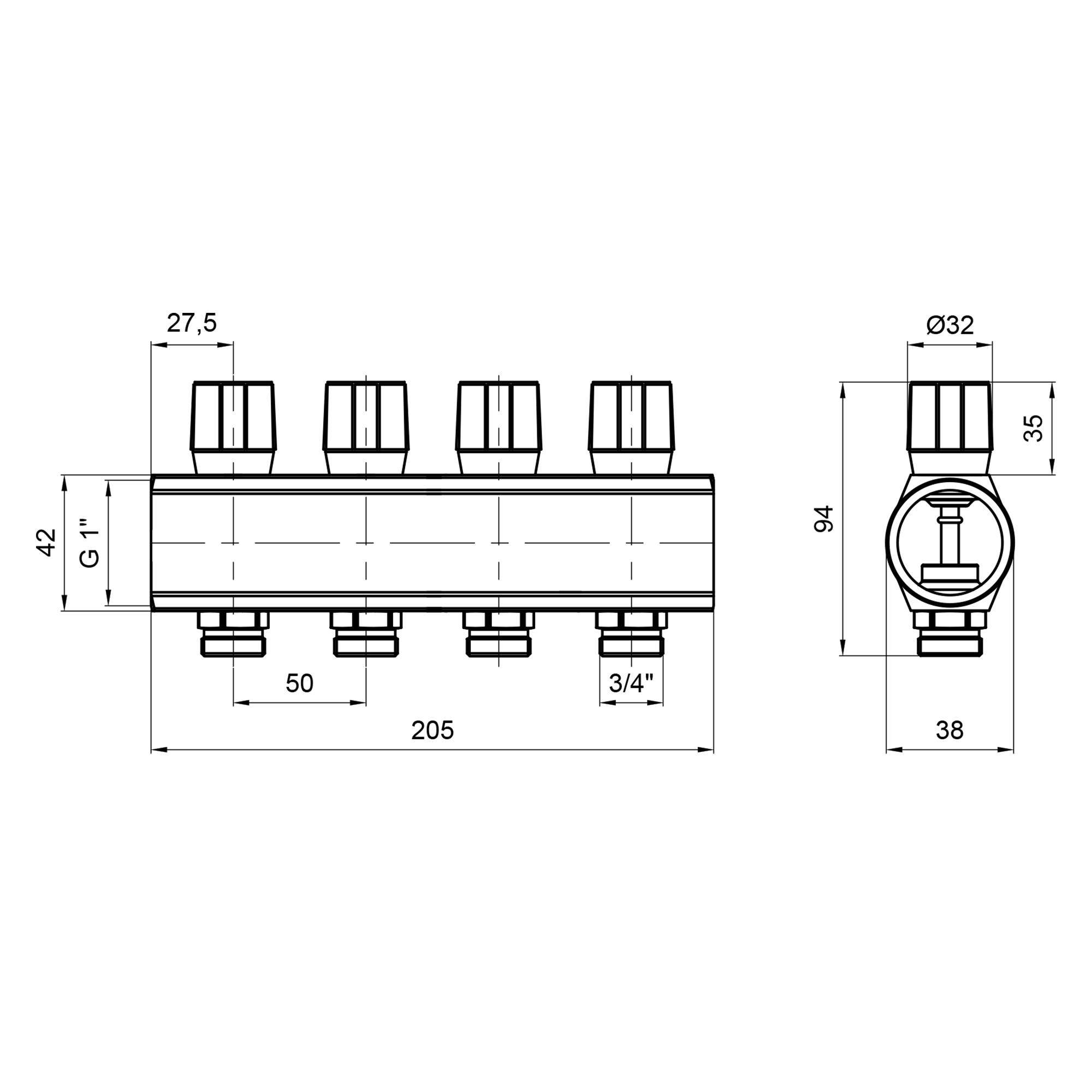 Коллектор для водопровода ICMA 871105PJ0511 4 контура 1"/3/4" (131622) - фото 2