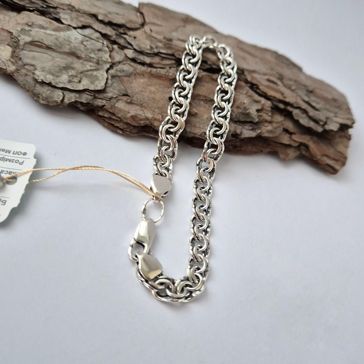 Браслет плоский Бисмарк 20 см серебро черненное 925 пробы 12,45 г (л11)