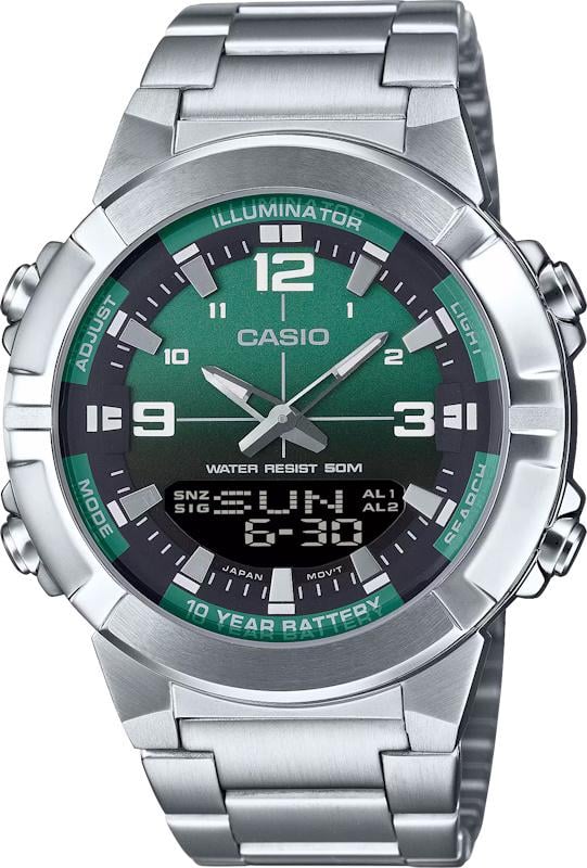 Часы мужские Casio AMW-870DA-3A мировое время зеленый циферблат
