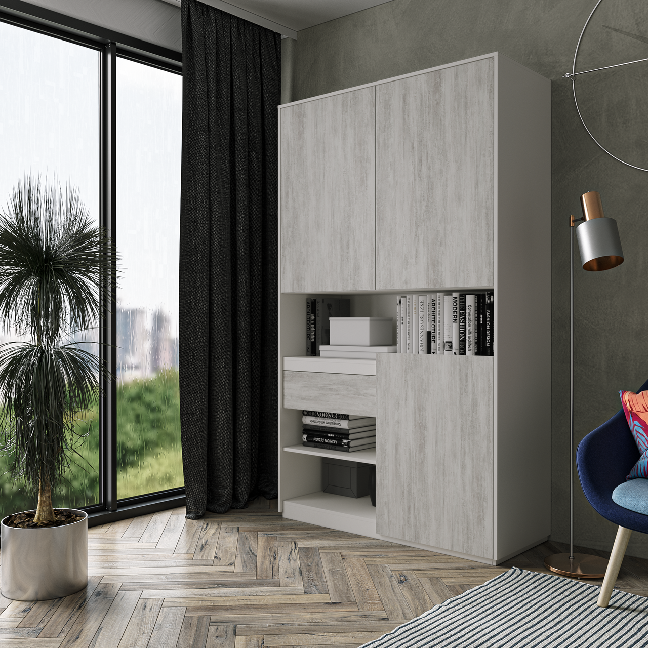Шкаф для книг и документов Moreli RS-1 Blum 124x2100x500 мм Белый /Бетон (mo-rs1-white-beton) Шкаф для книг и документов Moreli RS-1 Blum 124x2100x500 мм Белый /Бетон (mo-rs1-white-beton)