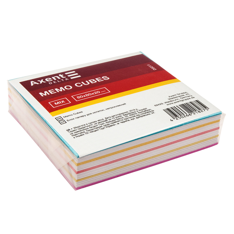 Бумага для заметок Axent Delta Color 80х80х20 мм D8011 непроклеенная (4250266218275)
