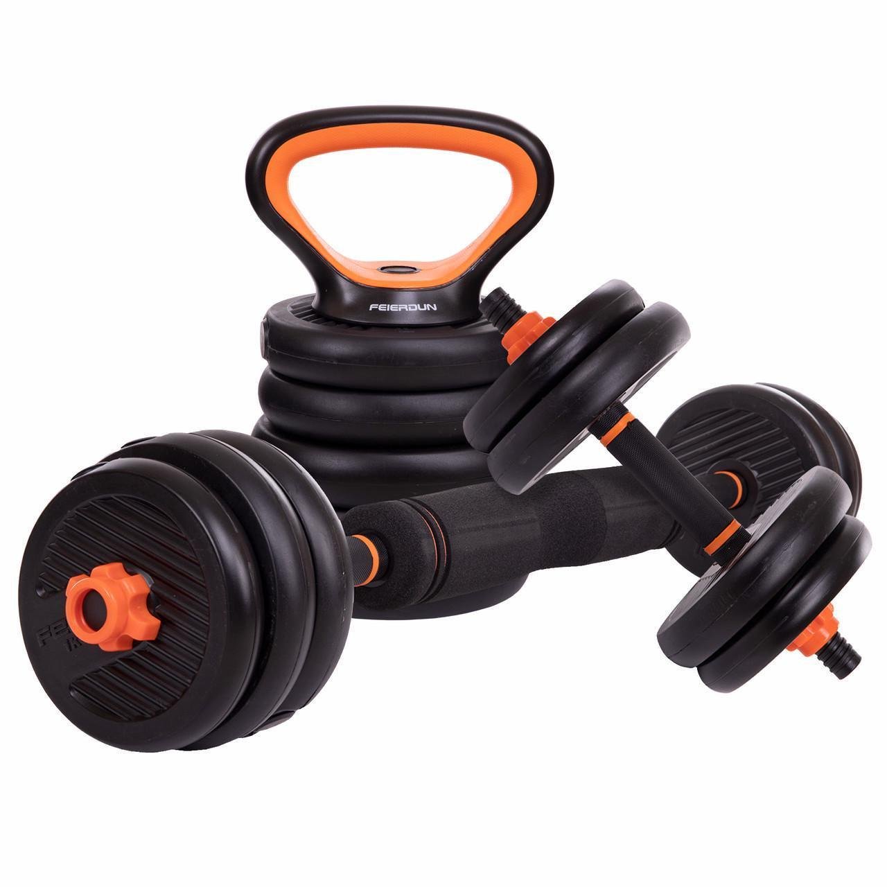 Набір трансформер FED SC-80016-15 гантелі/гиря/штанга/упори 6в1 15 кг Чорний (2651229617)