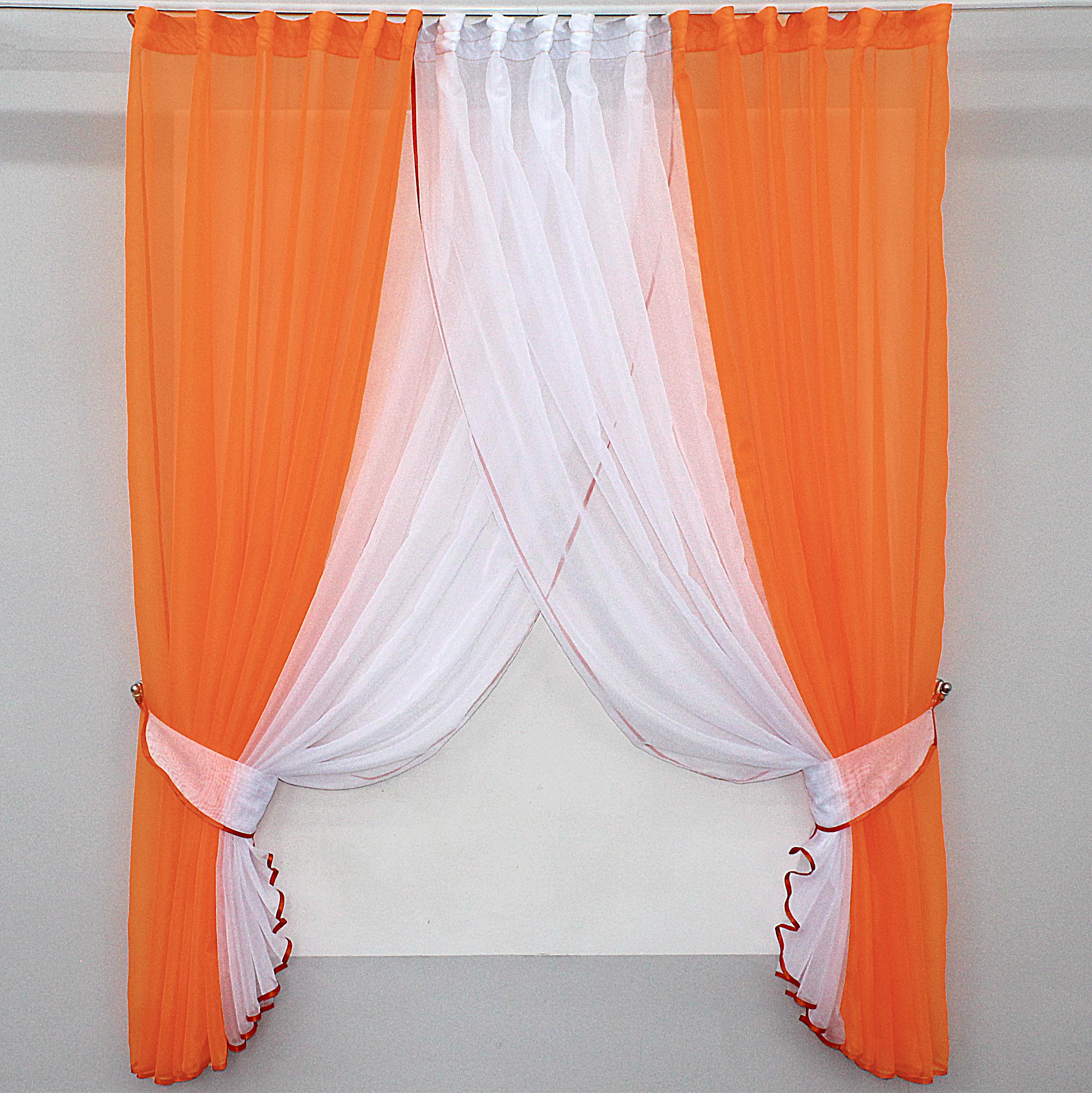 Шторы кухонные VR-Textil №096к с подвязками 400х170 см Оранжевый/Белый (50-671) - фото 1