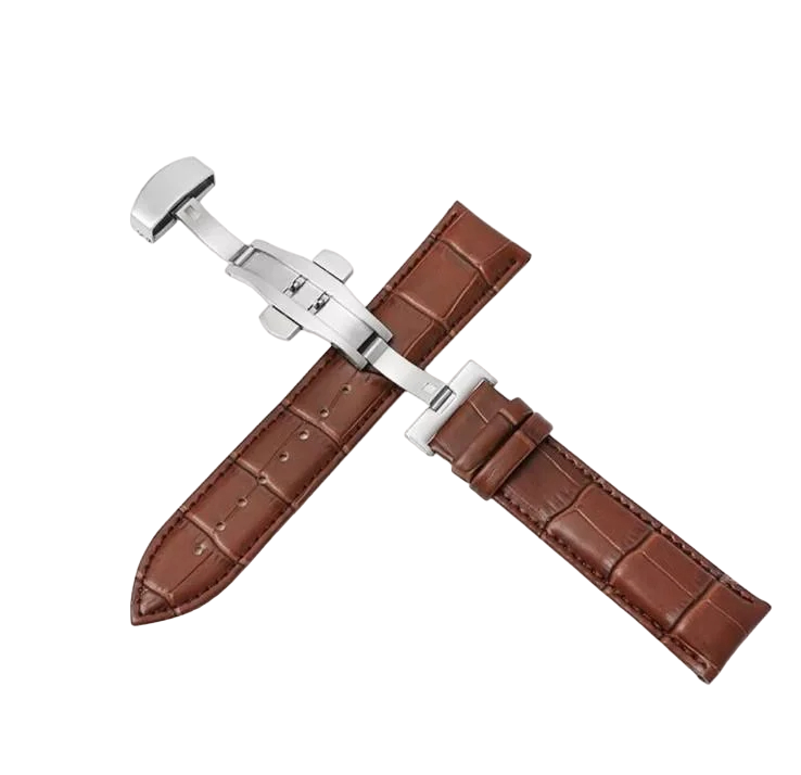 Ремешок для часов Genuine Leather из натуральной кожи с серебристой застежкой 20 мм Коричневый (53838544)