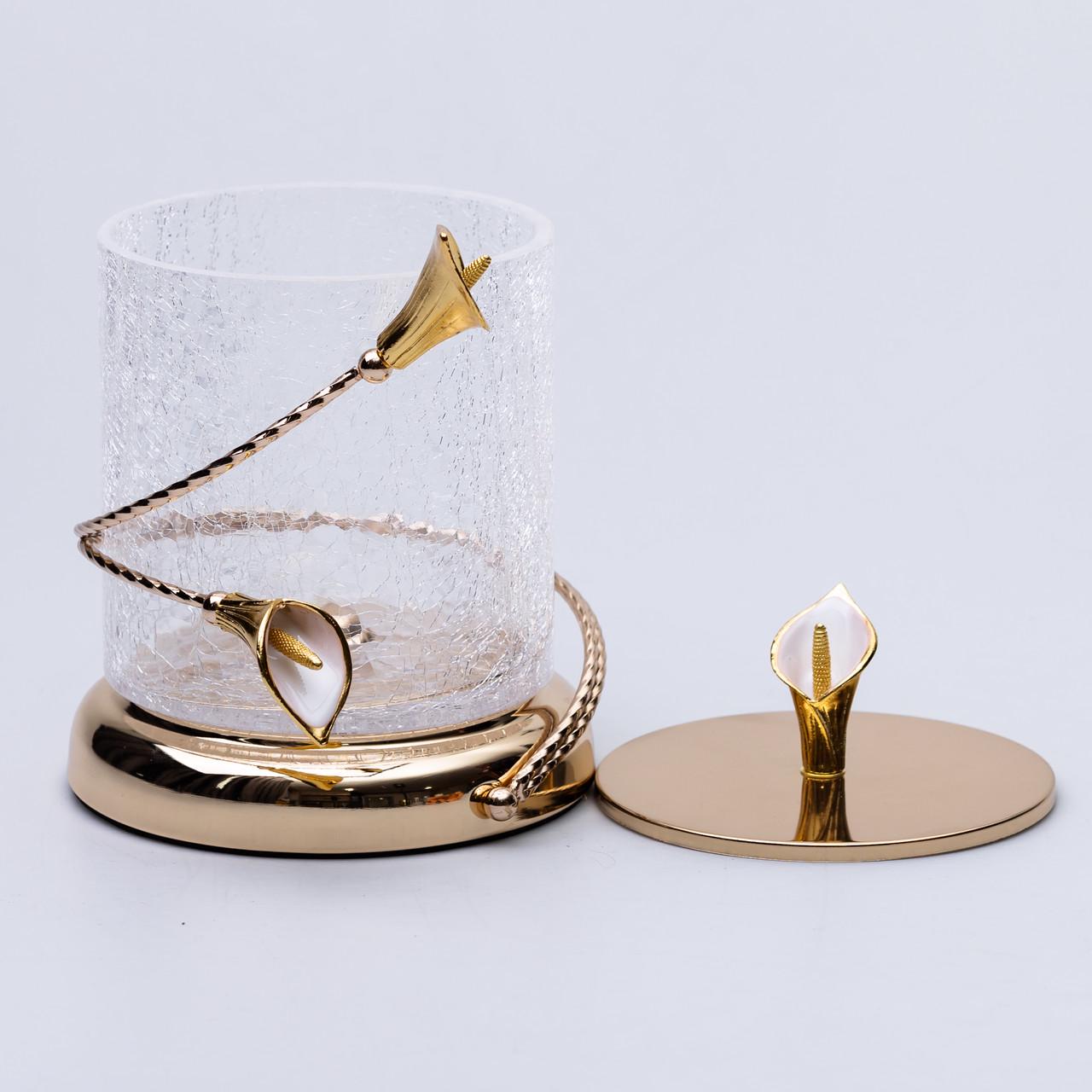 Цукерниця скляна з квітковим металевим декором з кришкою 14x20 см (6986) - фото 7