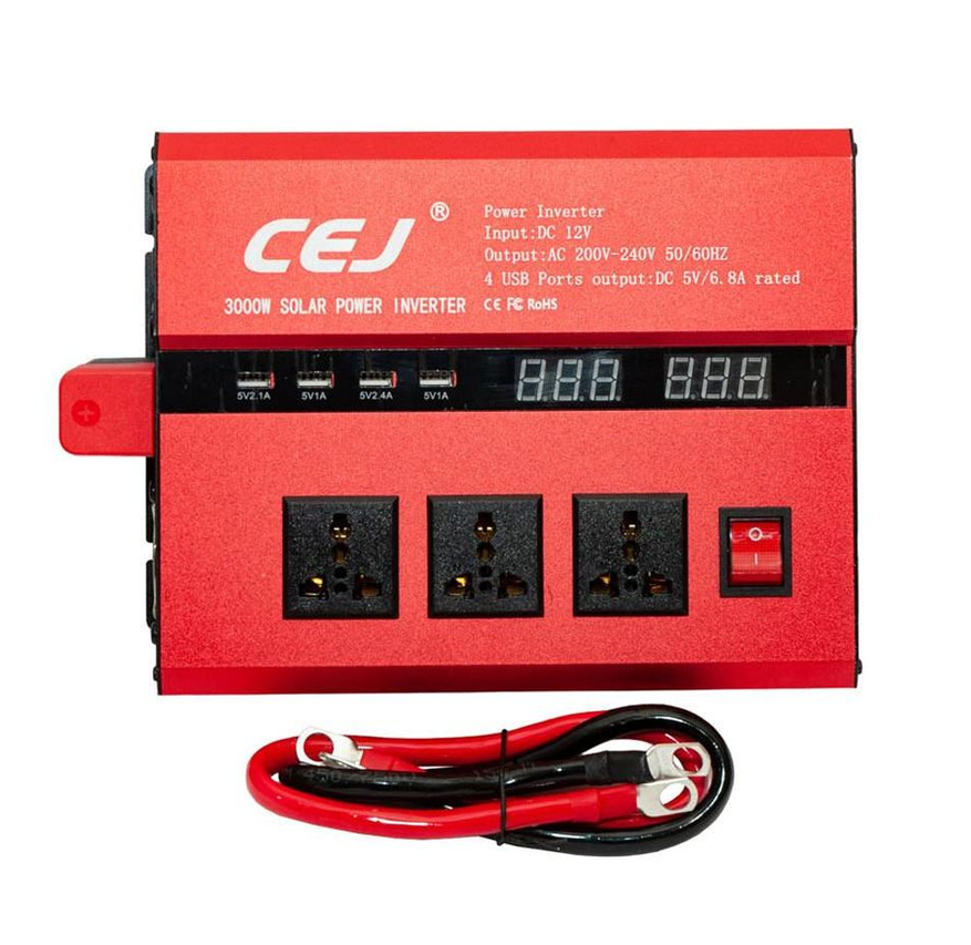 Автомобильный инвертор Power Invertor 3000 Вт 12-220V модифицированная синусоида 50/60 Гц Красный (04k06p018v2)