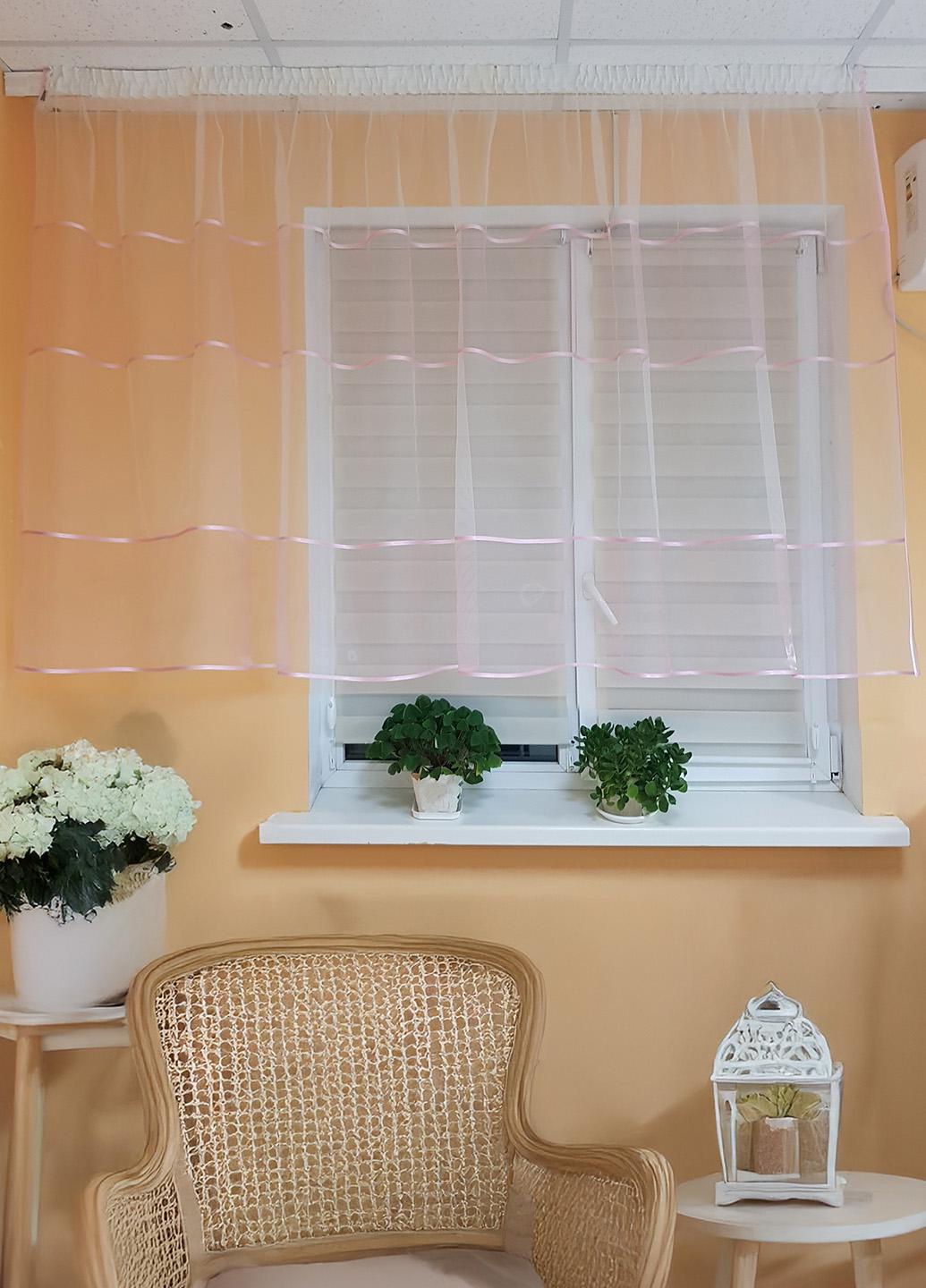 Тюль до подоконника Firanka Нежный фатин карниз 200 см розовый с белым (20_5а)