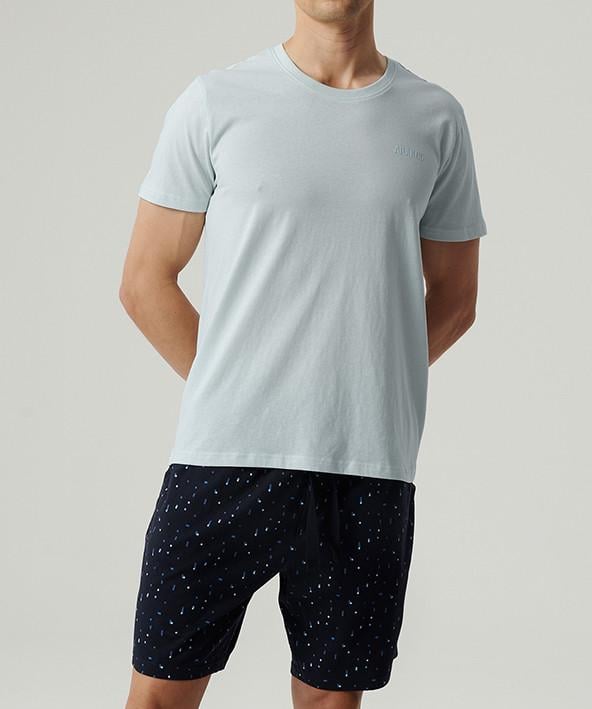 Пижама мужская Atlantic NMP-385 хлопковая футболка/шорты с принтом S Темно-синий/голубой (2602688050)