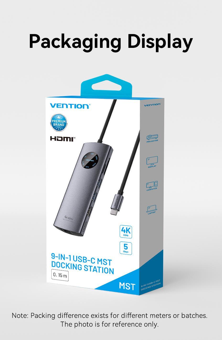Док-станція Vention USB-C MST 2xHDMI 4K 60Hz PD 100W Gigabit Ethernet USB 3.0 SD/TF 0.15 м Сірий (TQVHB) - фото 18