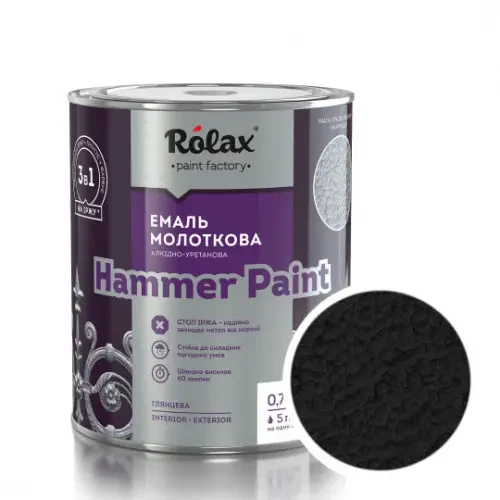 Эмаль молотковая Rolax Hammer Paint 3в1 по металлу 0,75 л Черный (28715782)