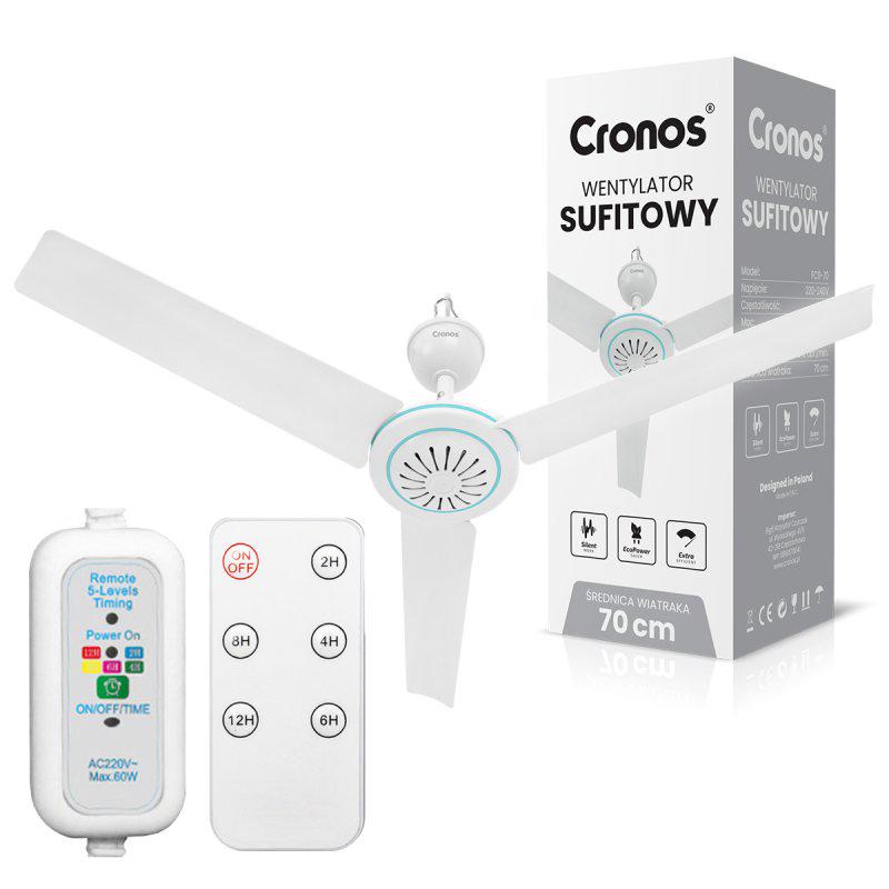 Вентилятор стельовий з таймером із пультом дистанційного керування 70 см Білий Вентилятор стельовий з таймером із пультом дистанційного керування 70 см Білий
