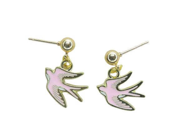 Серьги-гвоздики Liresmina Jewelry Розовая ласточка 2,1 см Золотистый (1851635487)