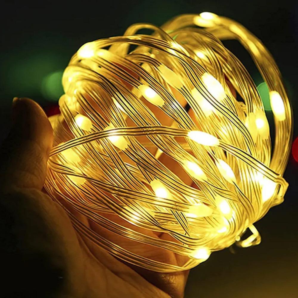 Гирлянда светодиодная нить Роса Люкс с пультом от USB и сети 220V 100 LED 8 режимов IP65 10 м Теплый белый - фото 3