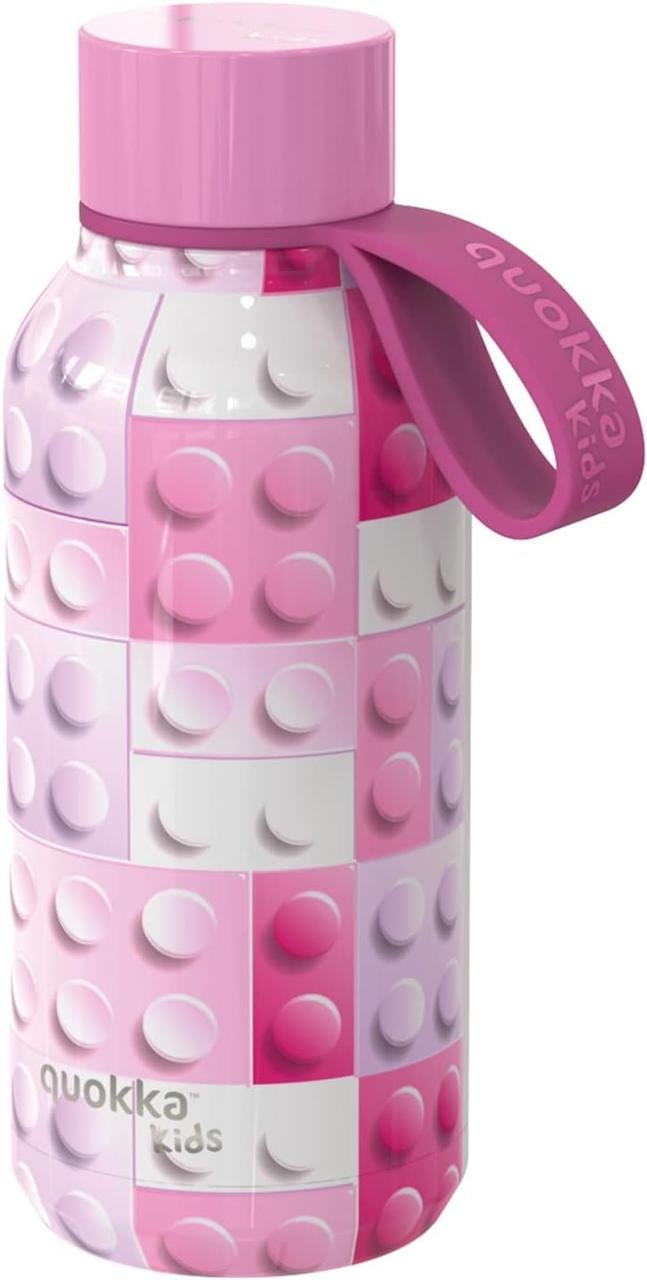 Термобутылка детская Quokka Pink Bricks тепло до 12 часов/холод до 10 часов нержавеющая сталь с силиконовой ручкой 330 мл 17,5х6,2 см (2528177918)