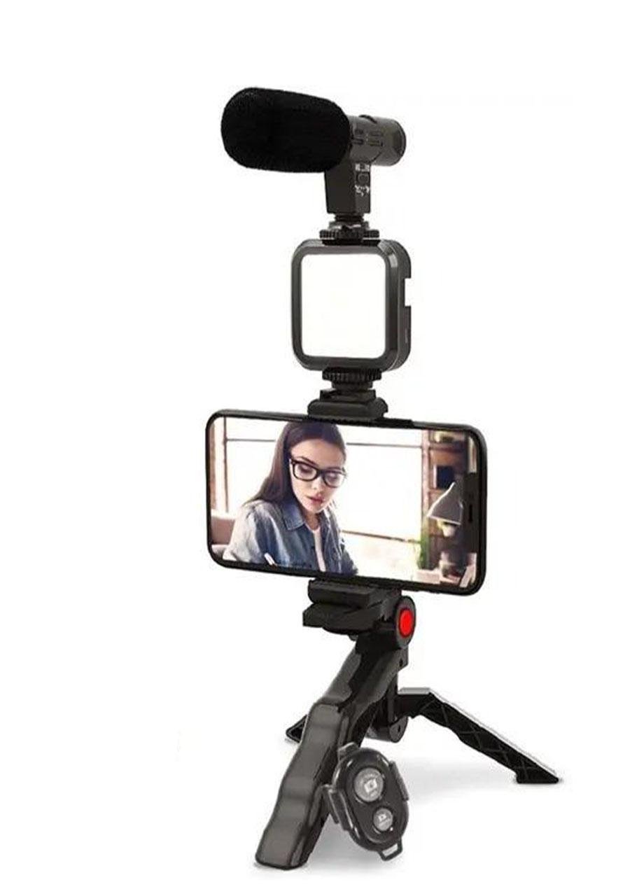 Набор блоггера Kit PVK-01LM 5 в 1 трипод микрофон LED осветитель и держатель смартфона Черный (4636330)