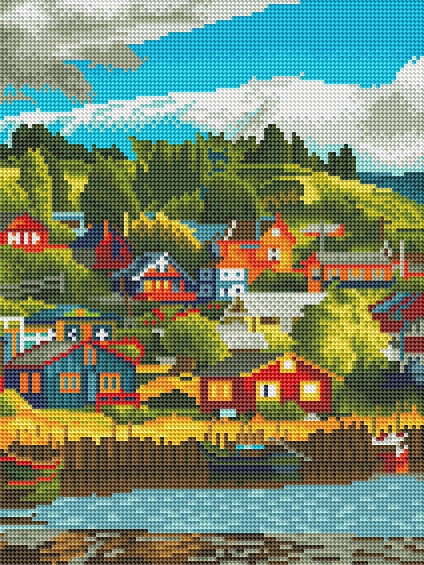 Алмазная мозаика Brushme Поселок у озера 30x40 см (RDBS7013)