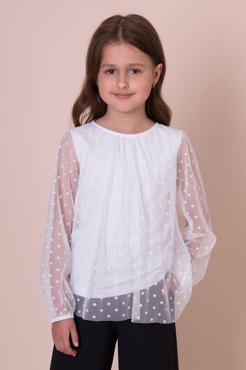 Блузка для дівчинки Mevis Горошок 5151-01 128 см Білий