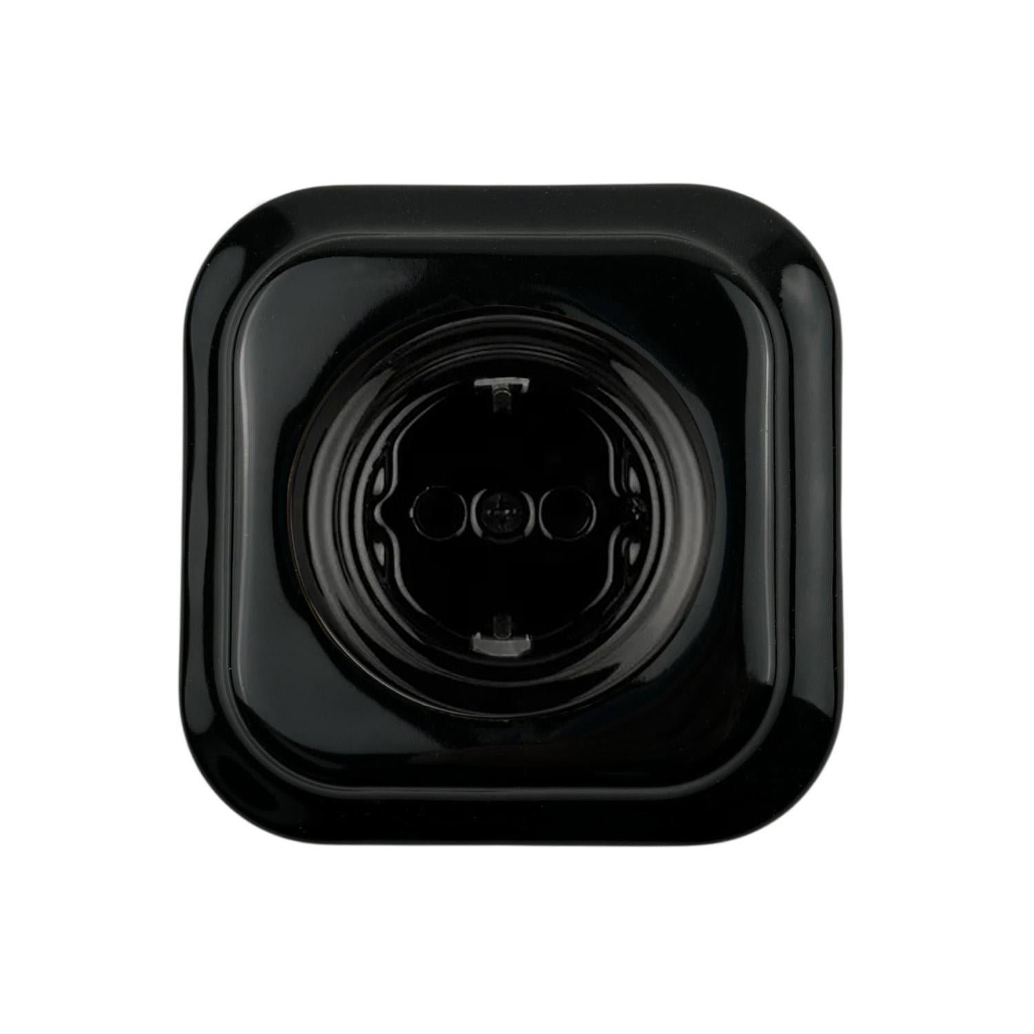 Розетка ретро Keruida скрытого монтажа с квадратной рамкой с заземлением Черный