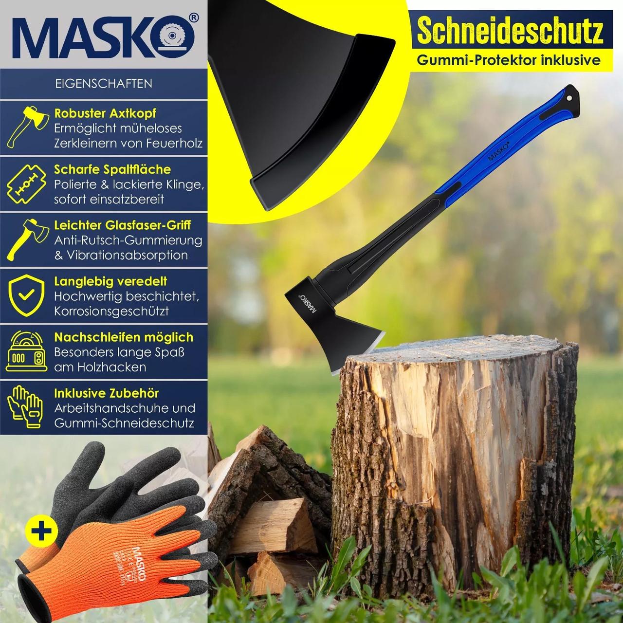 Топор универсальный MASKO с набором перчаток 800 г Черный/Синий - фото 7 Топор универсальный MASKO с набором перчаток 800 г Черный/Синий - фото 7