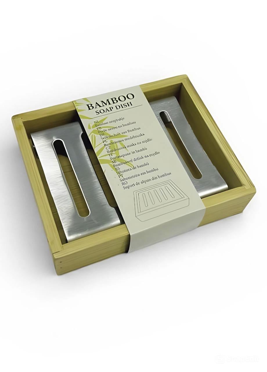 Мыльница бамбуковая Difas с нержавеющей подставкой 13х10,5 см Бежевый (332795)