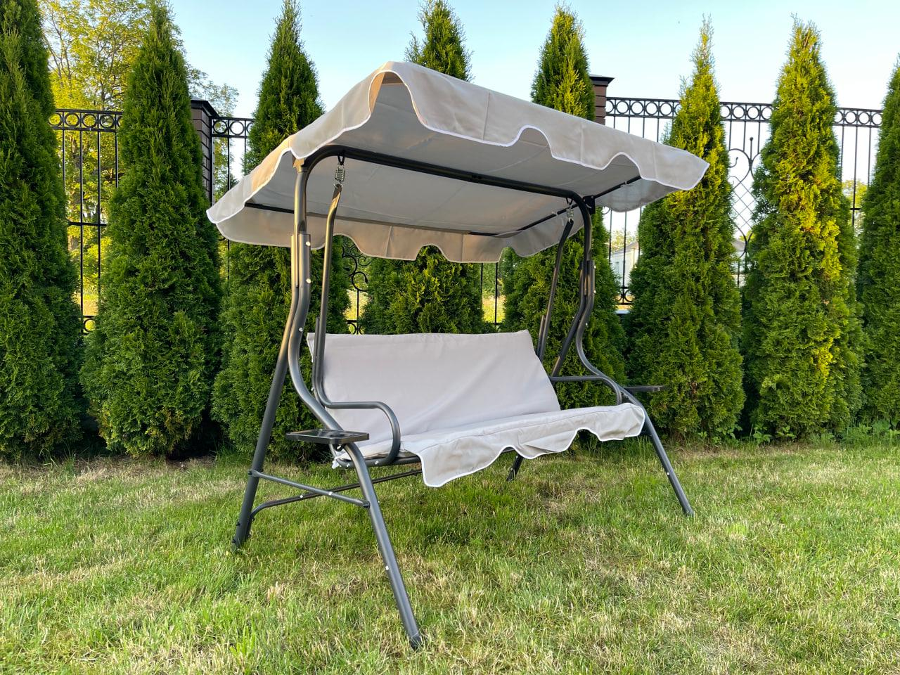 Качеля садовая трехместная VOLSO VS 3088 с подстаканниками и навесом 170x110x153 см Бежевый - фото 4