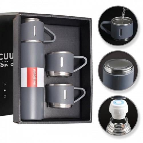 Подарочный набор Vacuum Flask SET с вакуумным термосом 500 мл и 3 чашками по 150 мл Серый (РН00281)