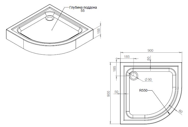 Піддон для душу AM.PM Gem W90T-401-090W акриловий напівкруглий 90x90x15,5 см (160306) - фото 2