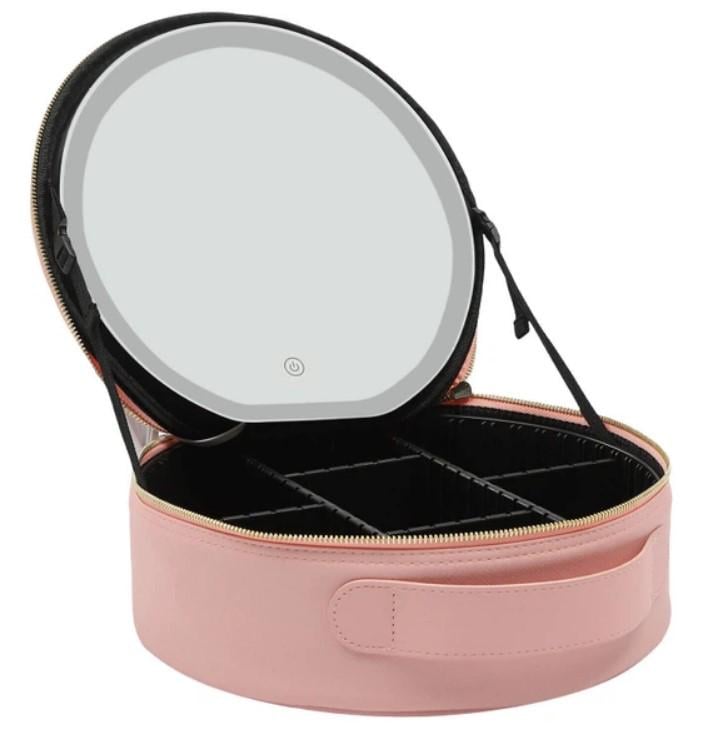 Косметичка-органайзер з екошкіри з підсвічуванням LED 29х28х11 см Рожевий (2104619119)