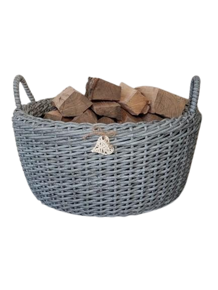 Корзина с ручками для дров из искусственного ротанга ручной работы 45 л Серебристо-серый (133003) - фото 2