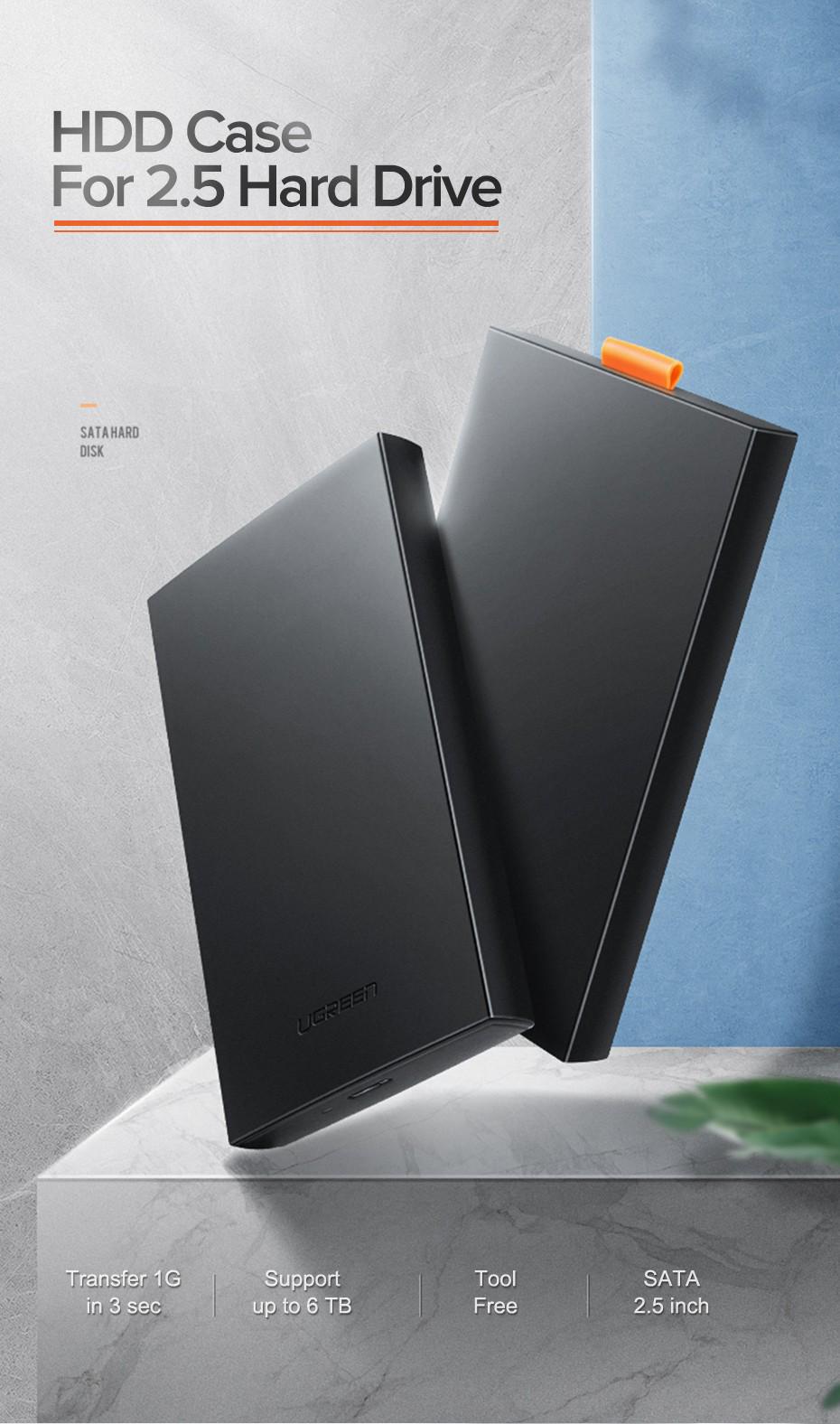 Корпус зовнішній для HDD SSD UGREEN 2.5" SATA III USB 3.0/5 Гбіт/с до 6 ТБ з кабелем Чорний (60353) - фото 2