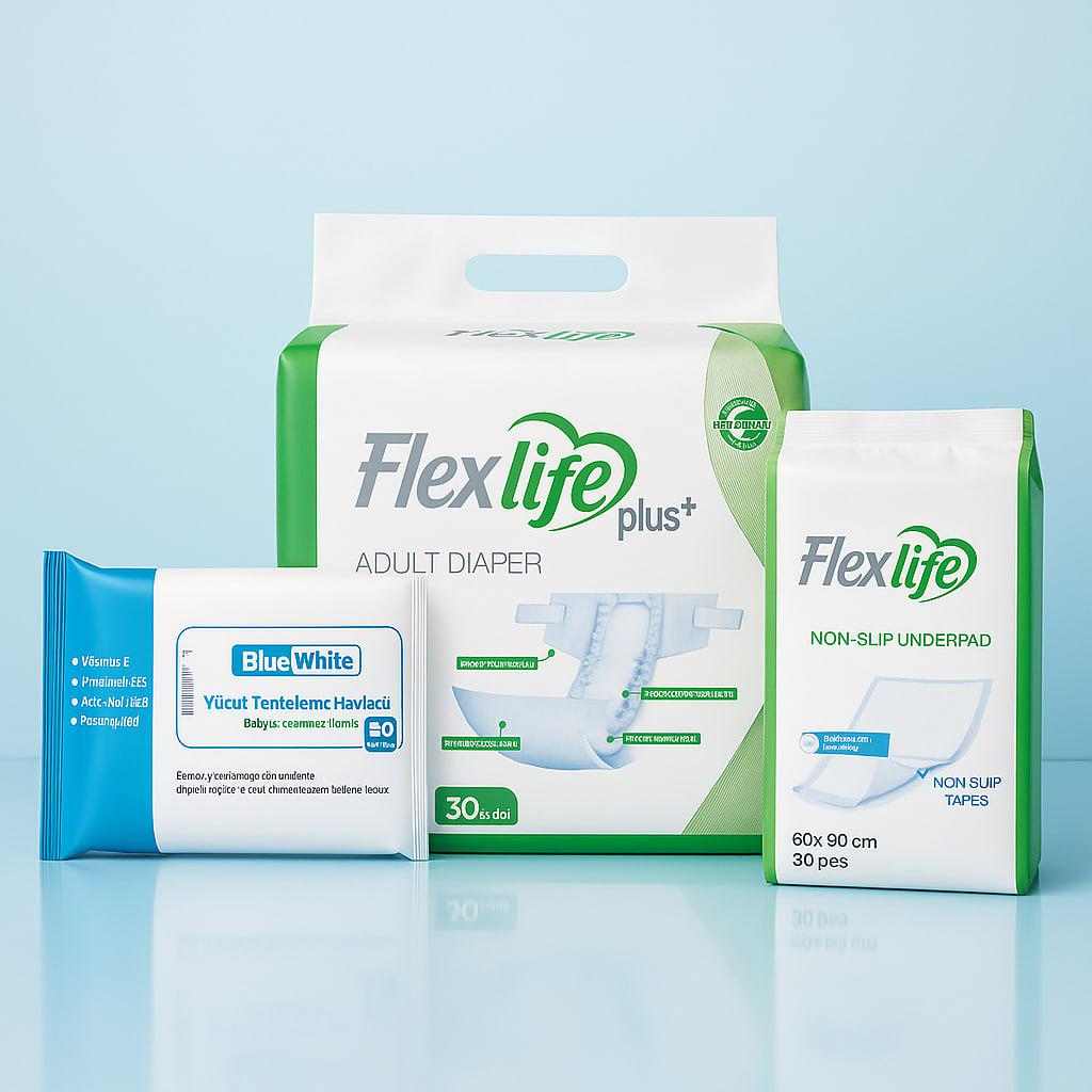 Комплект подгузники для взрослых Flexi Life XL/пеленки Life/полотенца Blue/White Комплект подгузники для взрослых Flexi Life XL/пеленки Life/полотенца Blue/White