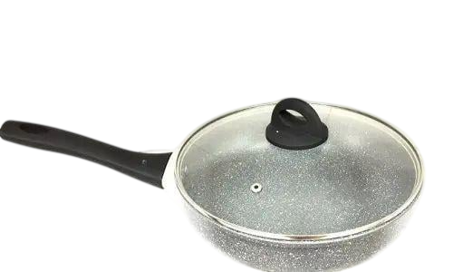 Сковорода с крышкой Benson BN-493 для любых плит с антипригарным мраморным покрытием и паровыпуском алюминиевая 28 см