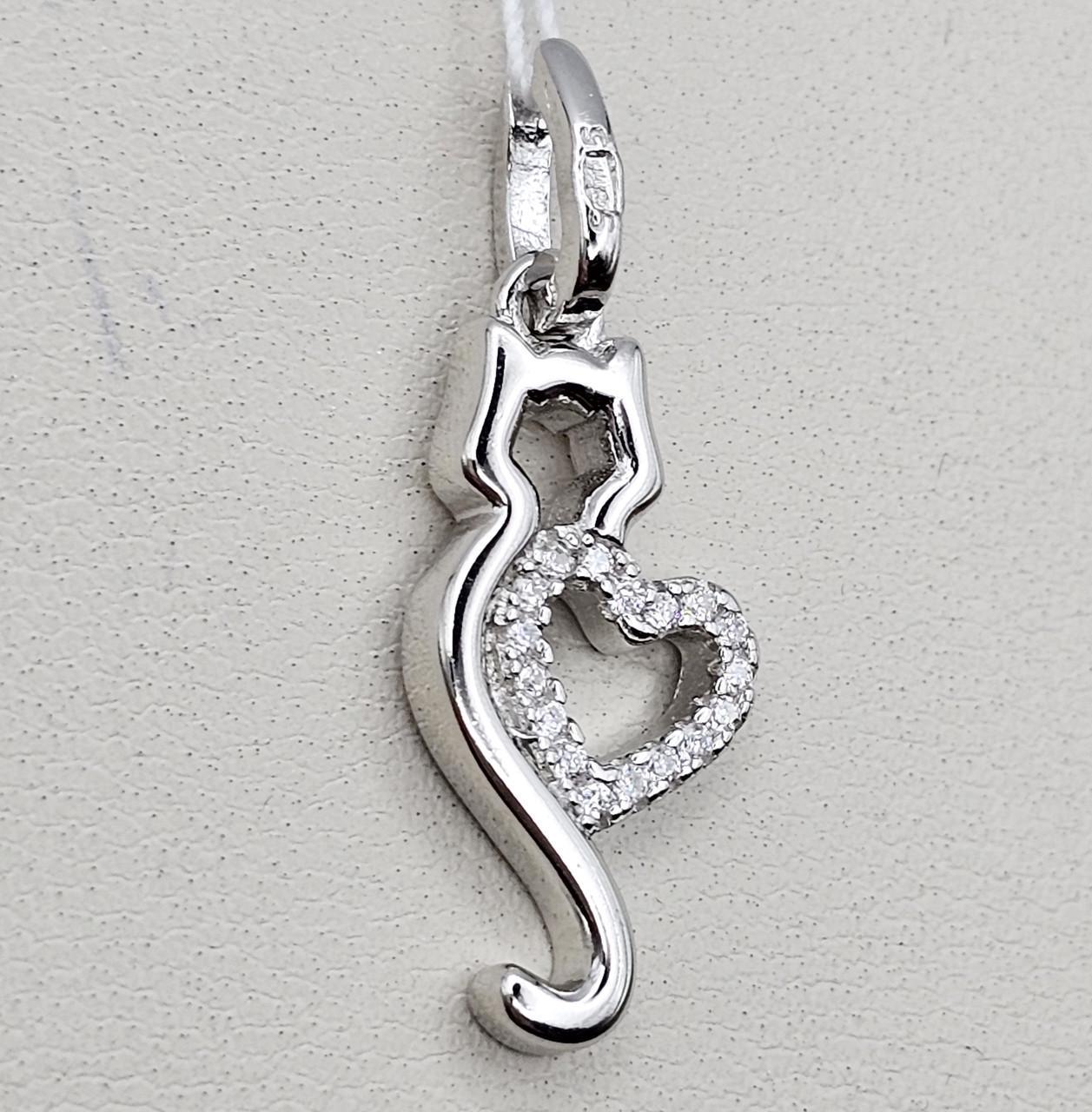Серебряный кулон с кубическим цирконием Котик з сердечком 2,25 г (2789877642)