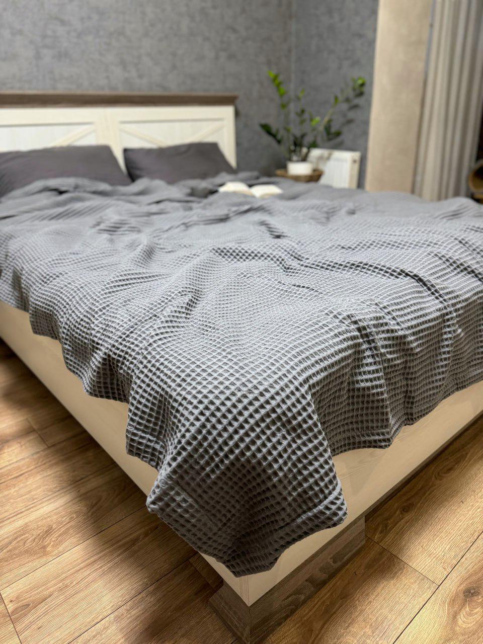 Покривало-плед вафельне євро 220х240 см Сірий (15265889)