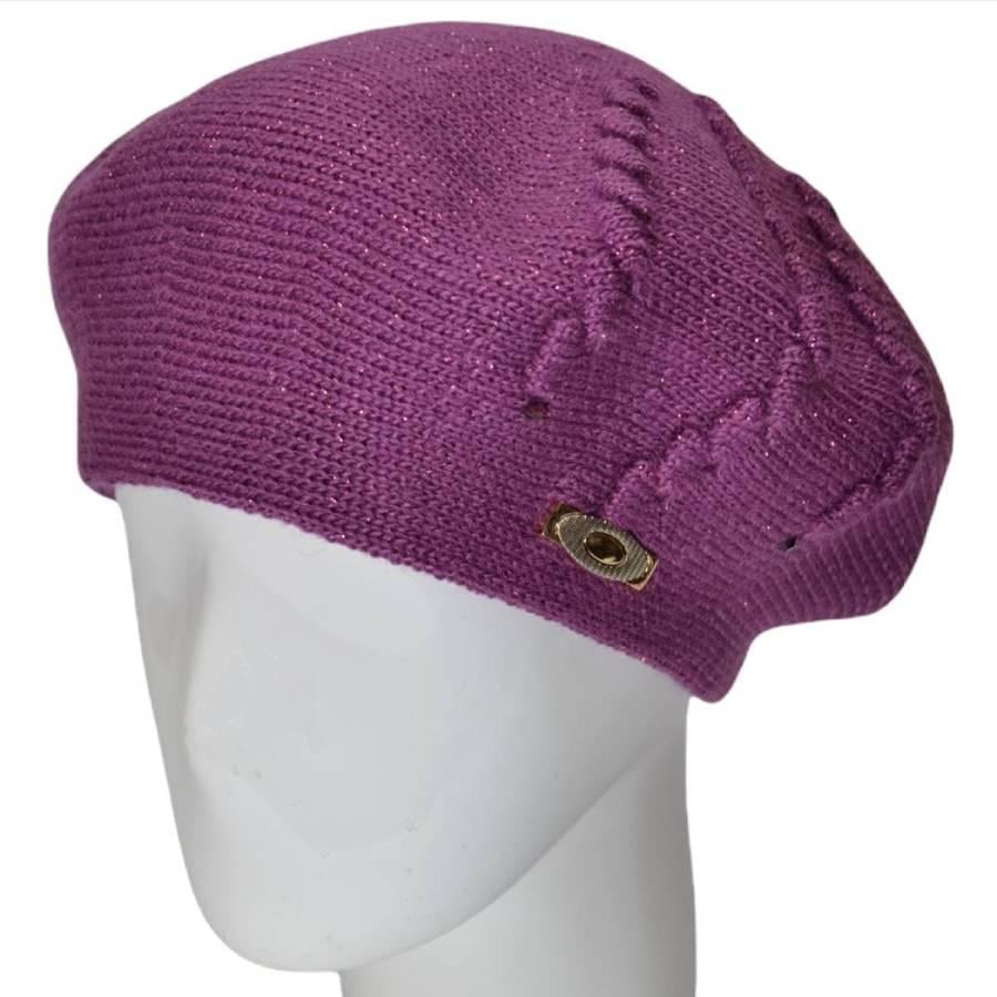 Берет женский Lirus Олеся из шерсти двойной с узором и люрексовой нитью Сиреневый