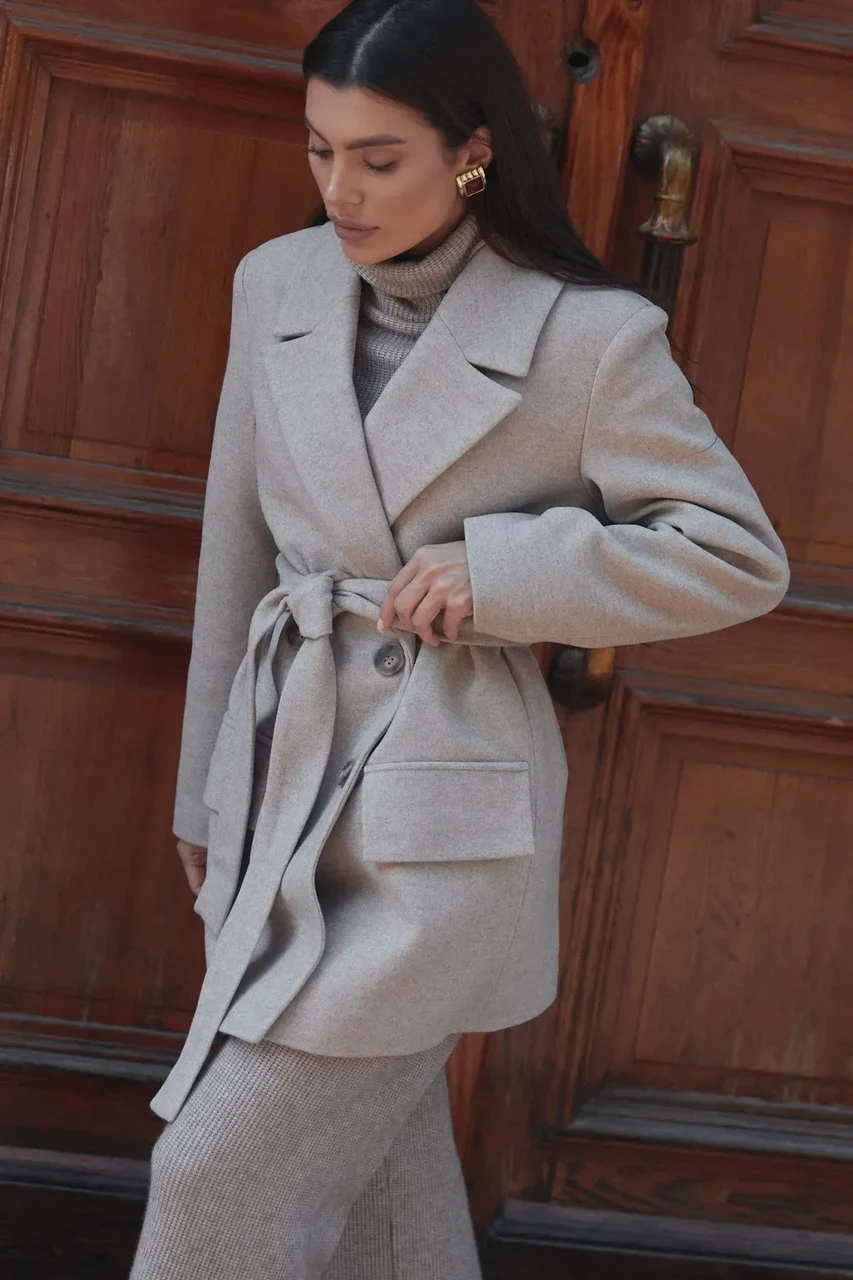 Пальто двухбортное Seventeen XXL-3XL Бежевый - фото 3