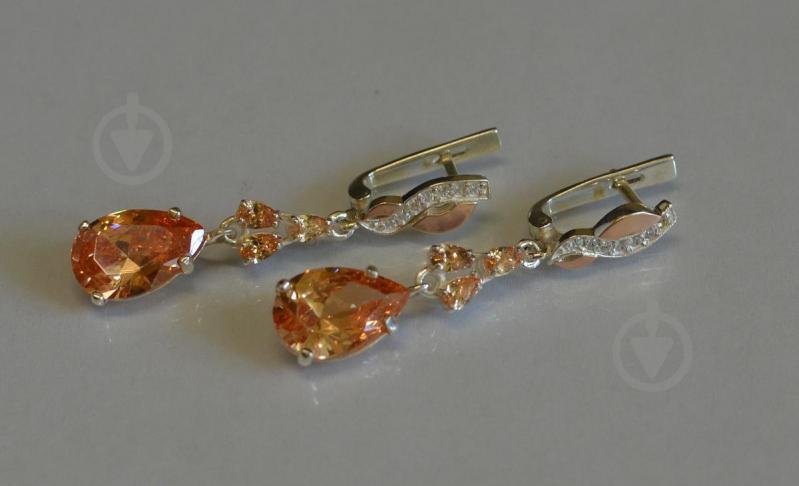 Серьги серебрянные Sil Myau с золотыми пластинами и фианитами 099s-3 Шампань (Sil-675)