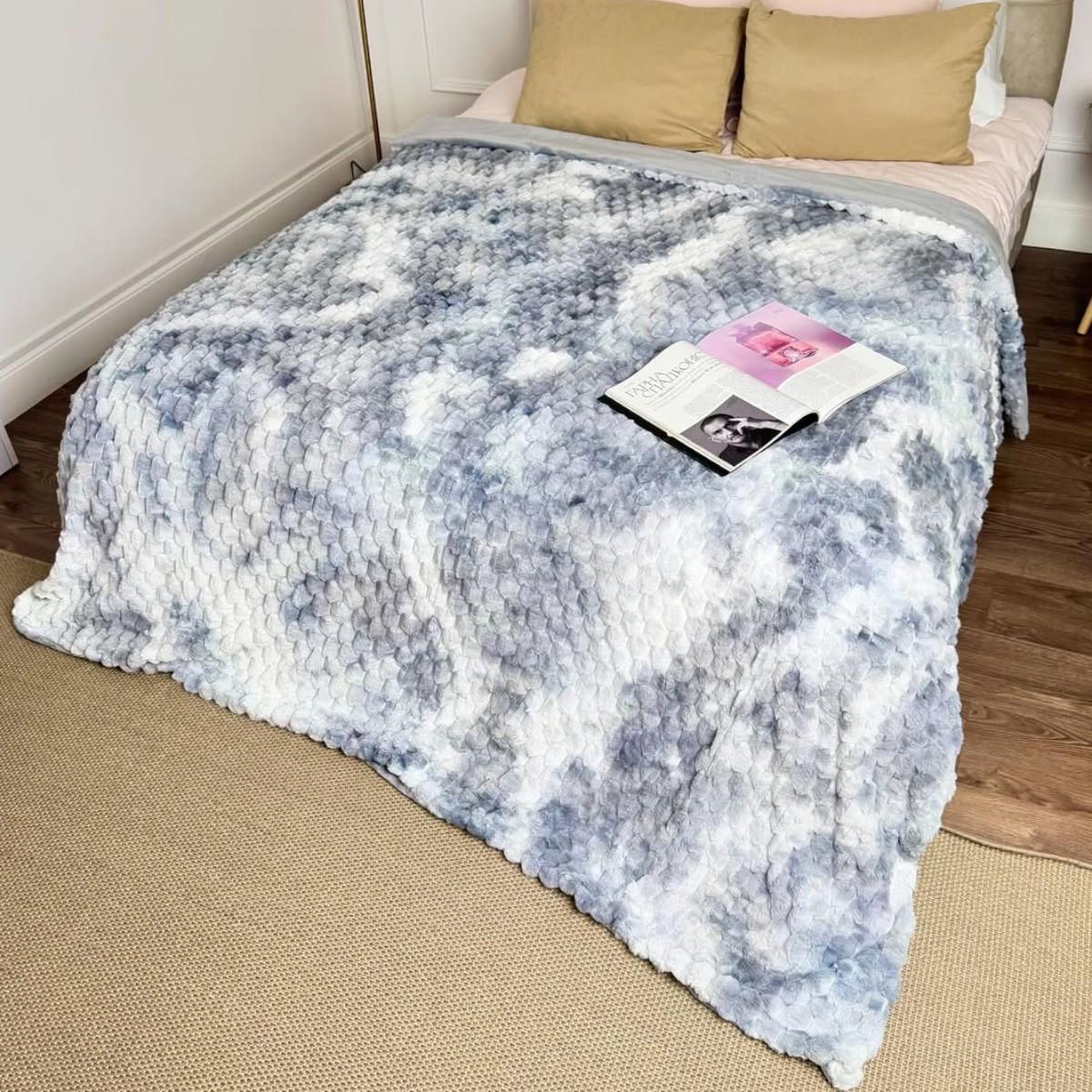 Плед Koloco Кролик велюровый 3D евро 220х240 см Серый (42396)