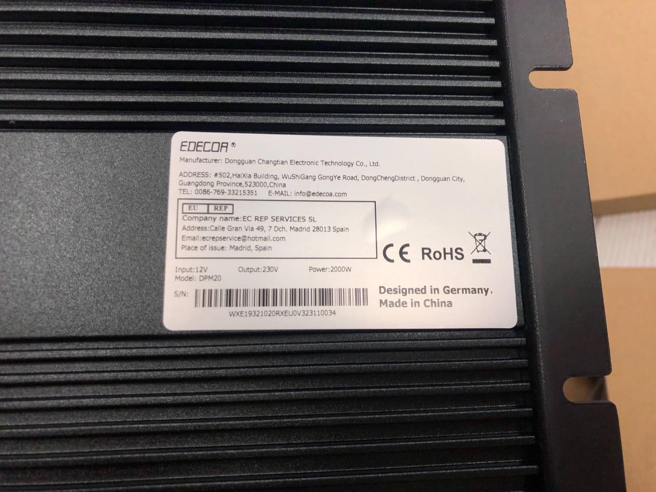 Преобразователь напряжения Edecoa Spannungswandler DPM20 две розетки 12-230 v/2000/4000W - фото 5 Преобразователь напряжения Edecoa Spannungswandler DPM20 две розетки 12-230 v/2000/4000W - фото 5