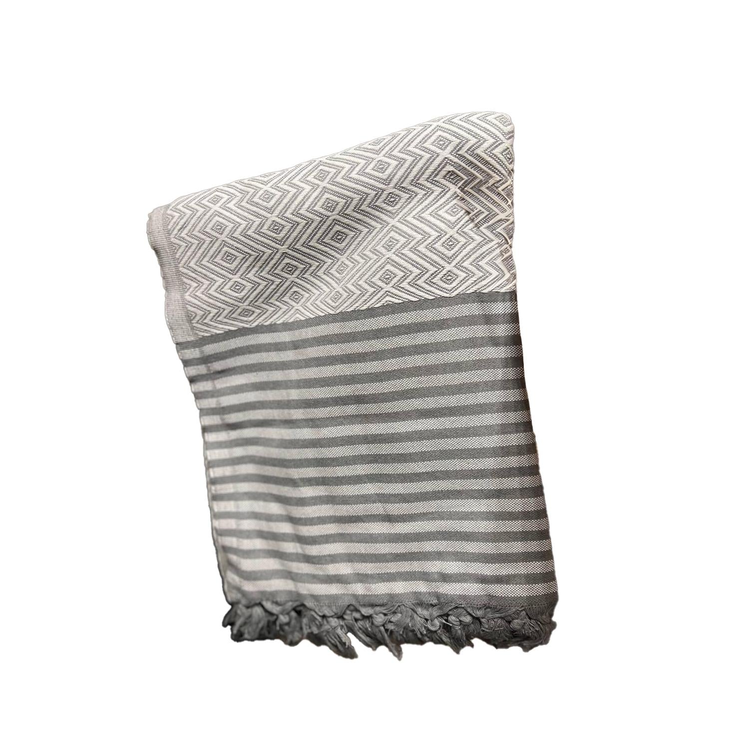 Покрывало хлопковое на кровать бахрома 200х250 см Светло-серый (П4К-turkish-pled-002-02)